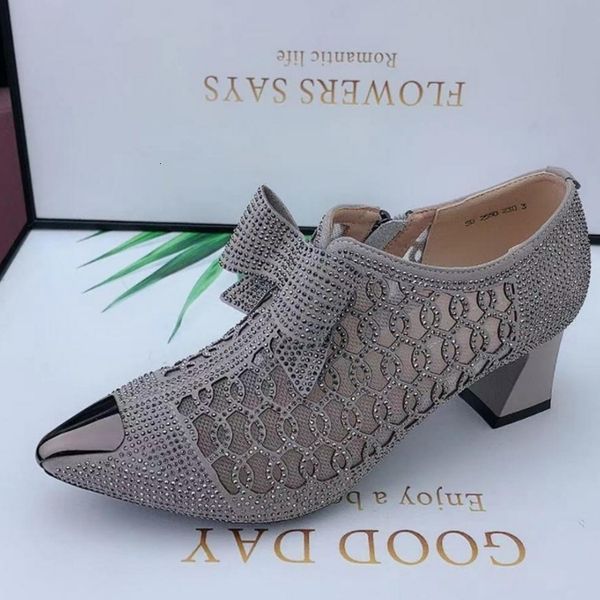 

dress shoes lady women luxury mesh breathable bow-knot clear elegant medium heels single shoes high pump pointed toe sandals 230201, Black