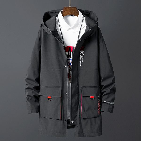 

men's trench coats korea fashion oversize 7xl 8xl 2023 casual black windbreaker jackets long coat for spring autumn winter clothes 2302, Tan;black