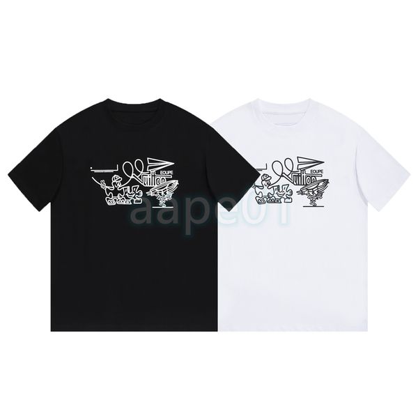 

design luxury fashion brand mens t shirt cartoon art print round neck short sleeve summer loose t-shirt black white, White;black