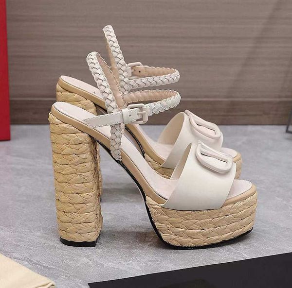 

high heeled platform sandals for womens fashion designer buckle weave lafite grass dress shoes genuine leather women's shoes13cm heel s, Black