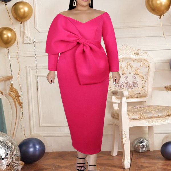 

plus size dresses size off shoulder backless big bow rose red slit ankle length women outfits party night lady classy dress 230202, Black
