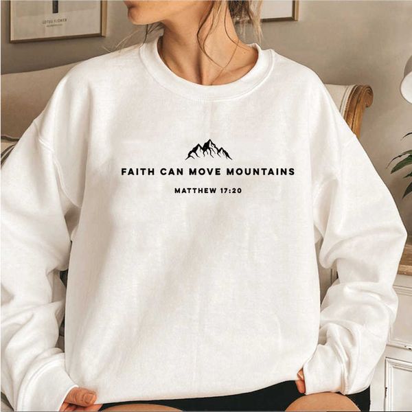 

women's hoodies sweatshirts faith can move mountains sweatshirt christian crewneck bible verse hoodie jesus streetwear women y2302, Black