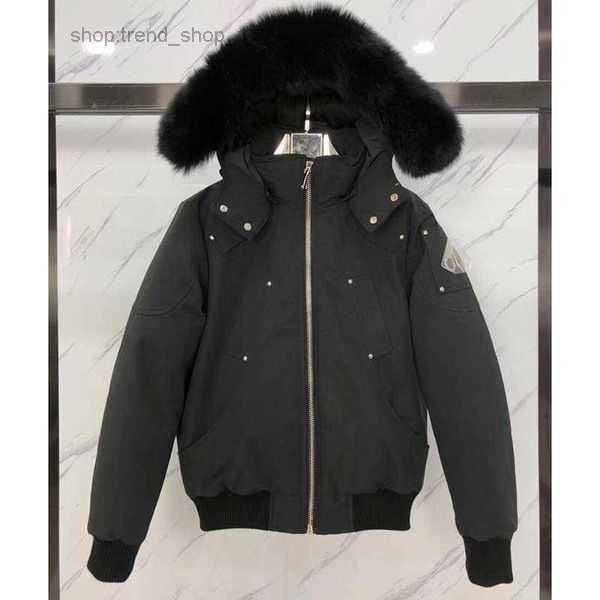 

moose men down parkas fur collar moose jacket mens man winter coat hooded knucklese thickened elastic leisure white duck large winter jacket, Black