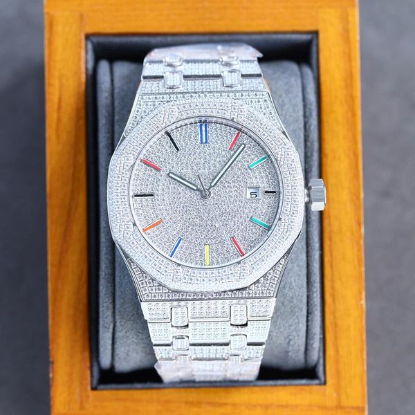 

luxury wristband men's full diamond men's watch 40mm automatic mechanical watch classic diamond-encrusted wristwatch gift stainles, Slivery;brown