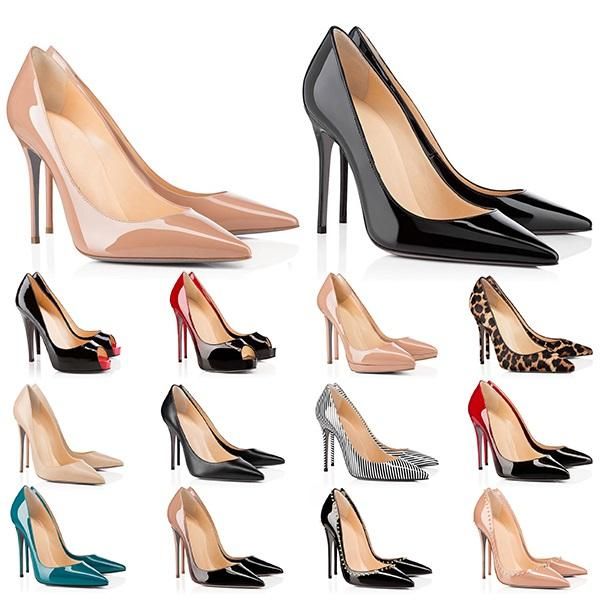 

with box designer christians shoes 2021 high heels ss womens heel 8  12cm genuine leather point toe pumps rubber wedding banquet dres cogw, Black