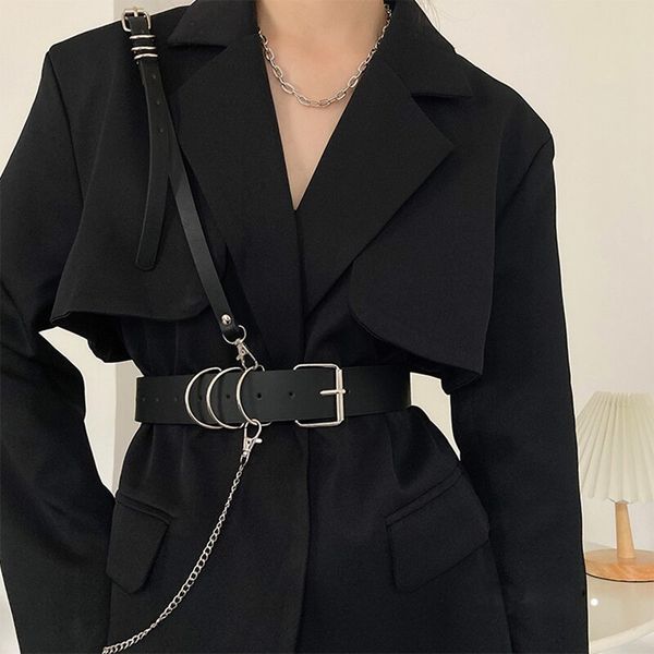 

belts punk belt women dress wide chain waistband leather harness ladies corset fashion waist casual pj437 230201, Black;brown
