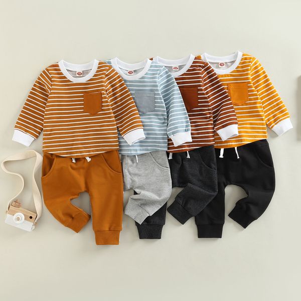 

clothing sets 0901 lioraitiin 03years toddler boys autumn outfit long sleeve striped solid color drawstring pants 230202, White