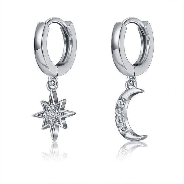 

charm s925 sterling silver stud earrings exquisite star moon jewelry women fashion zircon ear studs ladies pendant 221207, Golden