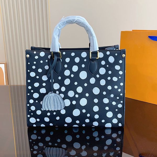 

34cm women totes bags designer luxury shoulder handbags polka dot beach shop bag pumpkin tote bags canvas genuine leather lady purse large c