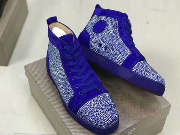 

luxury men casual shoes reds sole mens spiked rhinestone sneaker pik piks strass high-sneakers fashion mens outdoor walking flat classic sty, Black