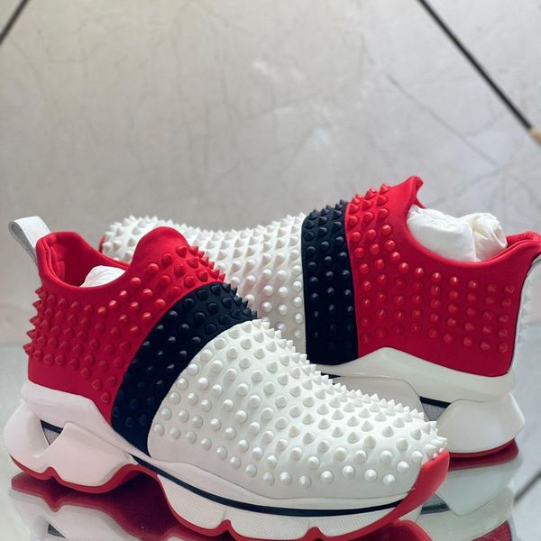 

with box designer christians shoes designers boots men women ss luxury casual shoes fashion pull -on sneaker breathable white spike soc ntxj, Black