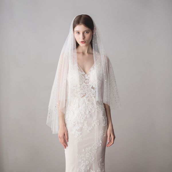 

1.2*1m wedding veil ivory tulle bridal veils with sparking stars, Black