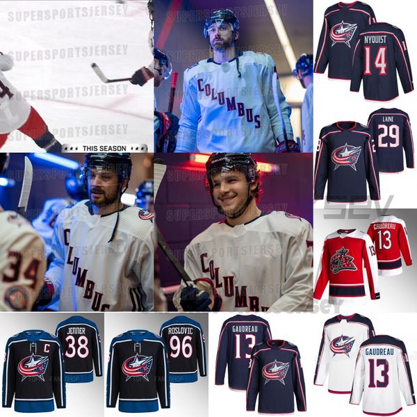 

columbus blue jackets hockey jerseys 2022-23 reverse retro 2023 all star gustav nyquisti jakub voracek johnny gaudreau patrik laine zach wer, Black;red