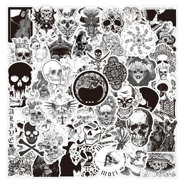 

50pcs black and white skull death stickers outdoor camping graffiti stickers for lapskateboard motorcycle decals