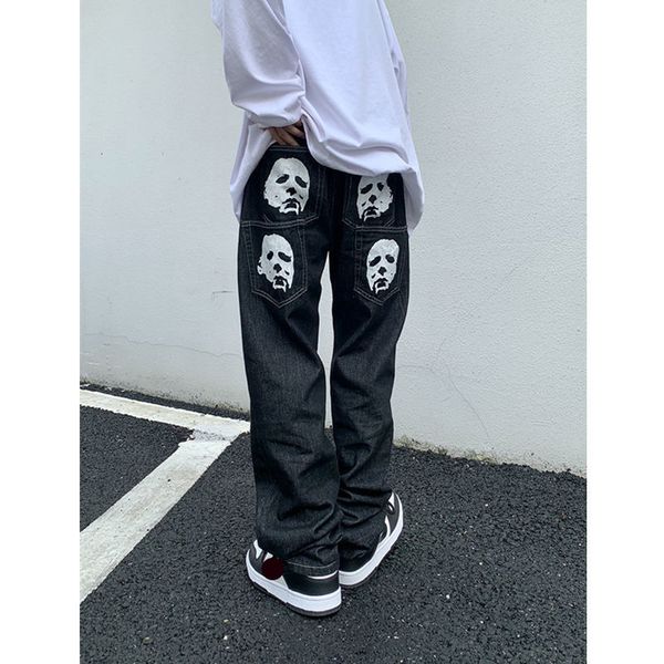 

women's jeans european and american high street hip-hop loose all kinds of printing straight wide leg jeans y2k retro harajuku 230202, Blue