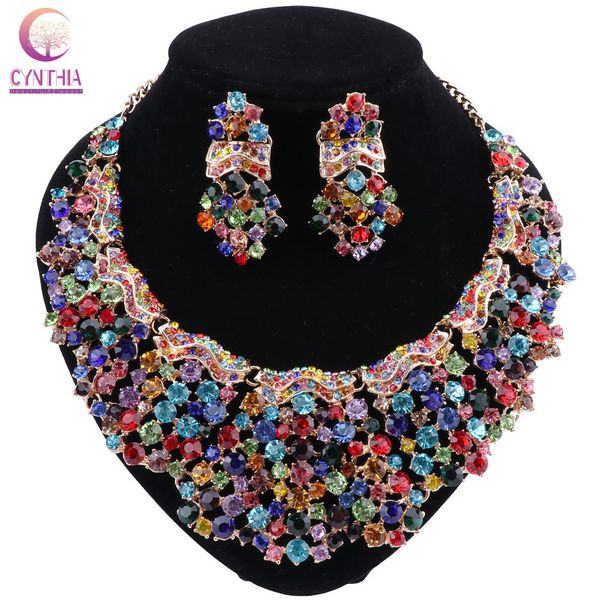

wedding jewelry sets cynthia multicolor crystal party costume accessories indian earring necklace for brides womens gifts 230203, Slivery;golden