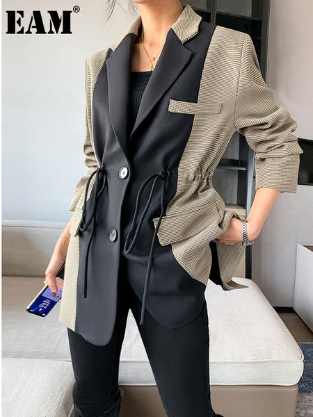 

womens suits blazers eam women black plaid drawstring big size blazer lapel long sleeve loose fit jacket fashion spring autumn 1df0187 23020, White;black