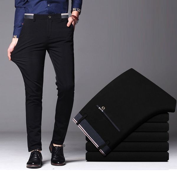 

mens pants spring autumn fashion business casual long suit male elastic straight formal trousers plus big size 2840 230203, Black