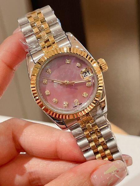 

women's automatic watch 316 fine steel band original press buckle class a pearl shell material dial women's watch 31mm 2023, Slivery;brown