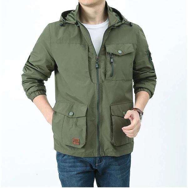 

mens jackets spring autumn solid windproof outdorr military green black cargo classic casual fashion oversize 7xl 8xl 230203, Black;brown
