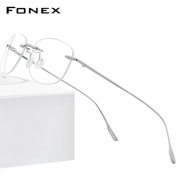 

sunglasses frames fonex alloy glasses frame men women rimless prescription square eyeglasses myopia optical korean eyewear 8107 230202, Silver