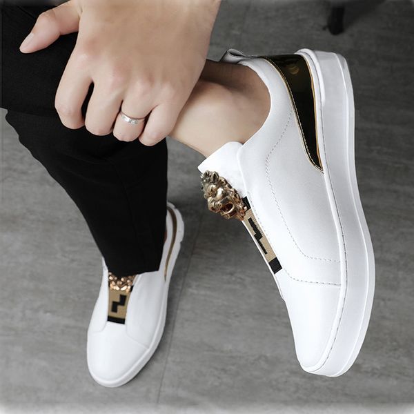 

new men dress shoes new men's shoes cowhide flat shoe bold metal accessories women's shoes a4, Black
