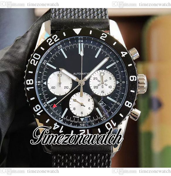 

46mm professional blue dial mens watch rb046116.c972 quartz chronograph white subdial stick markers steel case black rubber satch watches tw, Slivery;brown