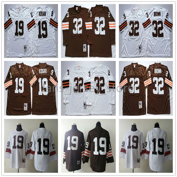 

vintage football jerseys 32 jim brown 19 bernie kosar long sleeve stitched shirts, Black;red