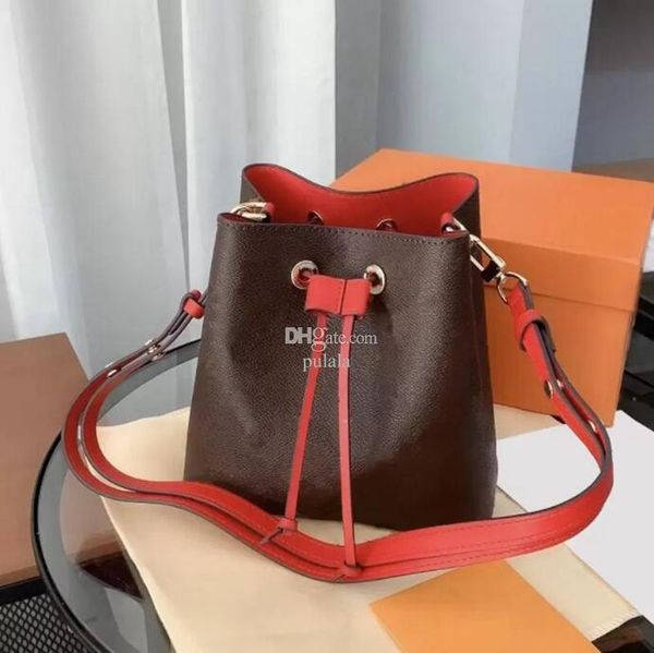 

1-2designer women bags fashion drawstring bucket bag classic shoulder bag clutch handbag pu leather crossbody package evening shop ww, Black;red