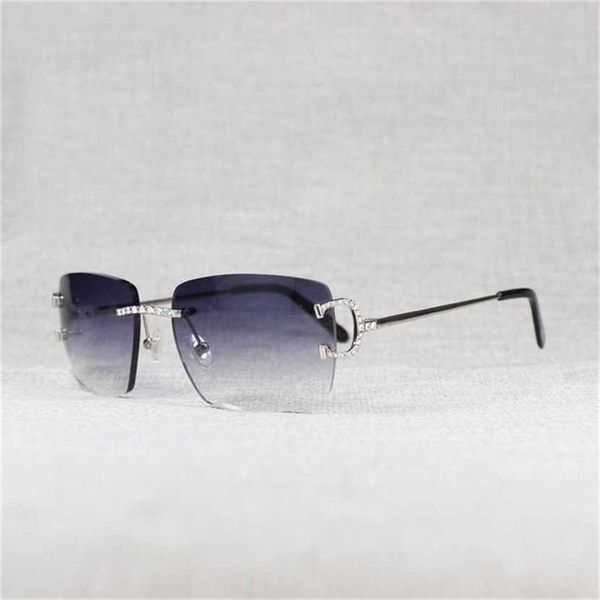 

22% off2023 luxury rhinestone wire rimless oval men stone metal frame square shades for women summer club oculos eyewear, White;black