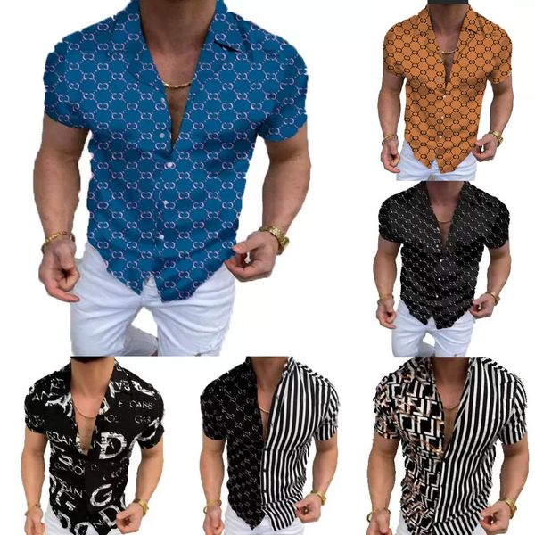 

designer mens casual shirts 3xl fashion print short sleeve summer hawaiian shirt slim fit man clothes chemise cardigan blouse shirt, White;black