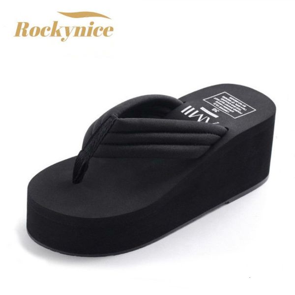 

slippers fashion women flip flops summer beach platform slippers casual outside wedges sandals women shoes leisure slippers 6cm 230203, Black