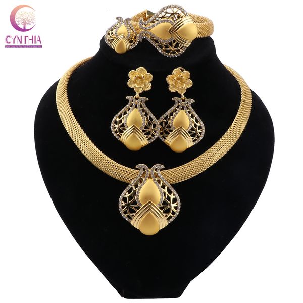 

wedding jewelry sets cynthia african women gold color necklace crystal earrings ring classic fashion set for bride 230203, Slivery;golden