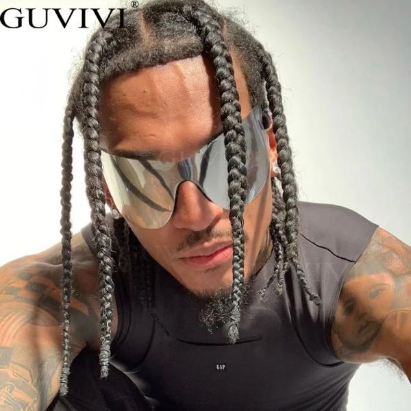 

oversized punk sport rimless sunglasses women men luxury brand designer sunglasses hip hop one piece y2k sun glasses, White;black