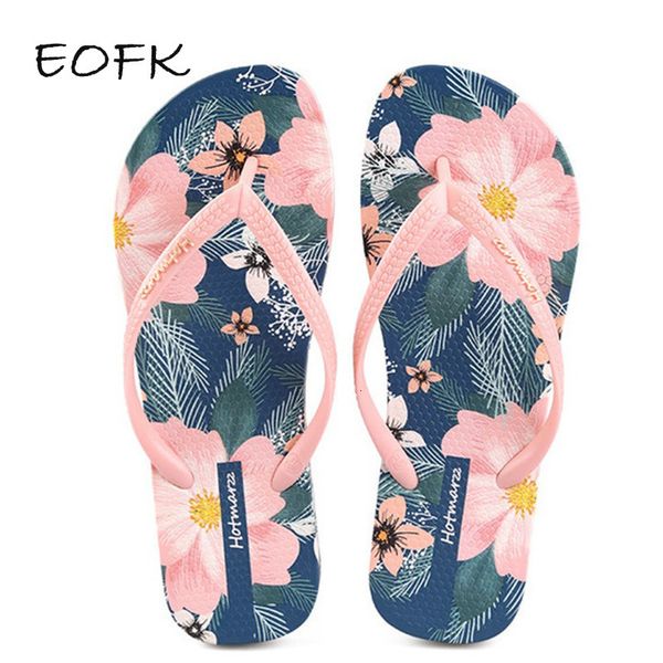 

slippers eofk women flip flops summer comfortable beach printing floral fashion slippers anti slip pool pvc quick dry ladies slides 230203, Black