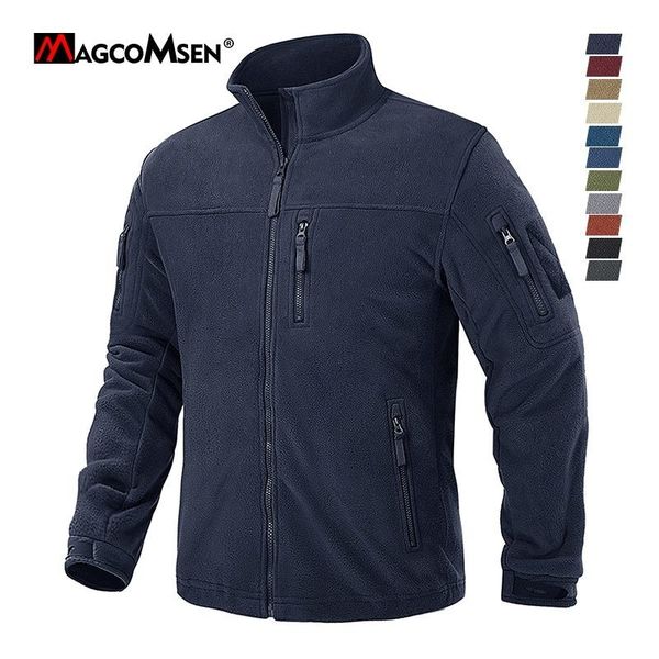 

men's jackets magcomsen fleece tactical jacket winter stand collar multi pockets military field outerwear outdoor work warm coat 230202, Black;brown