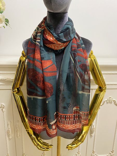 

women's long scarf scarves 100% silk material thin and soft pint horse head pattern size 180cm - 65cm, Blue;gray