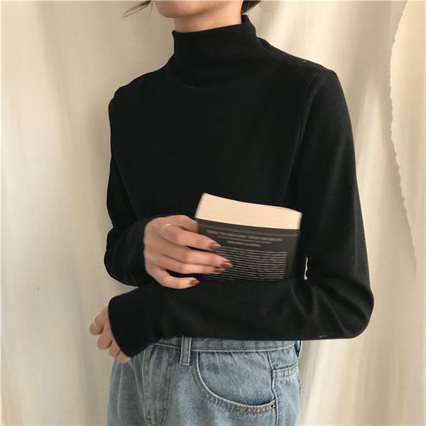 

women's t-shirt turtleneck bottoming shirt for women autumn all-matching slim fit white black inner wear long sleeve t-shirt 230202