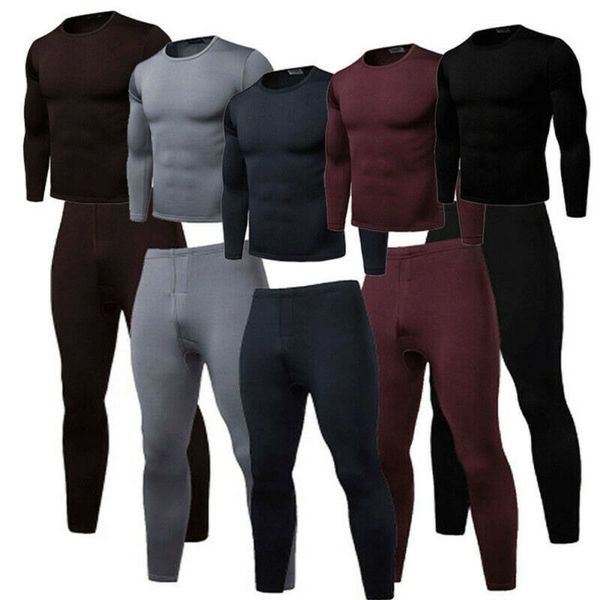 

men's sleepwear 2pcs men winter warm pajama sets ultrasoft fleece lined thermal bottom underwear set 230202, Black;brown