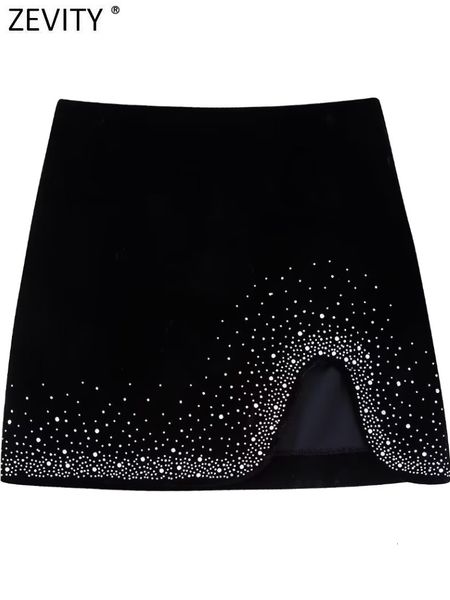 

skirts zevity women fashion shinning sequined design irregular velvet mini skirt faldas mujer female chic side zipper vestidos qun2663 23020, Black