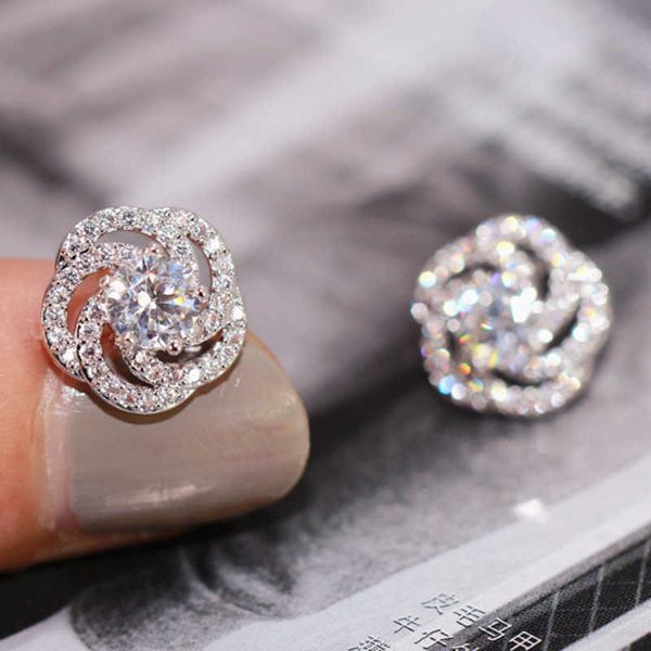 

women's earrings s925 sterling silver rose zircon simple and versatile sweet jewelry, Golden