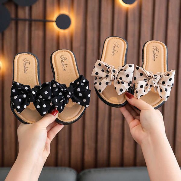 

slipper sweet baby girls dots bow summer fashion nonslip beach slippers outdoor toddlers kids soft sole flat black white 0203, Black;grey