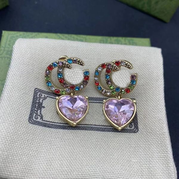 

color diamond light pink peach heart charm earrings luxury brand designer for women. fashion brand designer jewelry earing bridal aretes wit, Golden