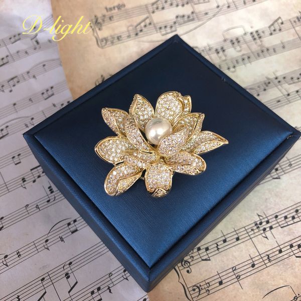 

pins brooches elegant lady luxury zircon pearl threedimensional lotus brooch temperament suit dress accessories daily wear party corsage gif, Gray