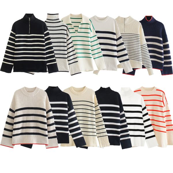 

women's sweaters strips sweater women turtleneck pullover fall winter warm clothes long sleeve jumpers female 230202, White;black