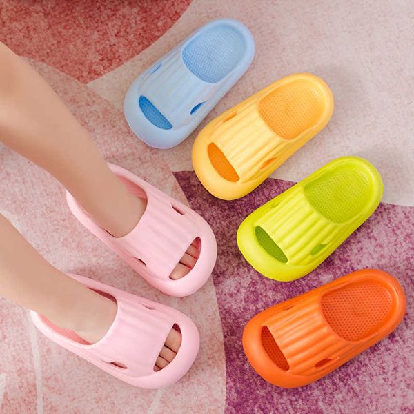 

slipper summer kids slippers protect toes solid color boys bathroom anti-slip house toddler children girls baby soft sole shoes 0203, Black;grey