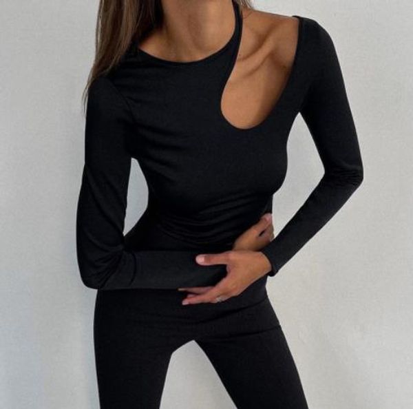 

2023 New fashion Women's T-Shirt Fashion long Sleeve Pure Women's Tops Polo Asian Size S, Black