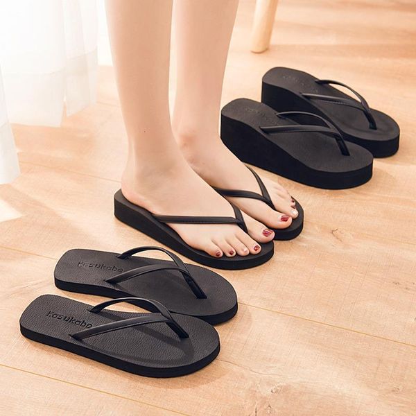 

slippers women's flip flops high-heeled sandals summer trends beach shoes slippers for home men's flip-flops heels designer flat 2, Black