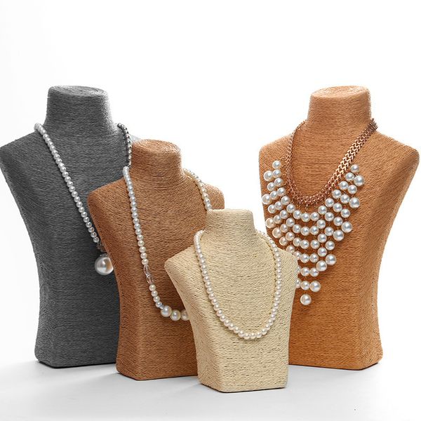 

mannequin hemp rope necklace display stand holder nice design hanger jewelry bust model rack 230202, Khaki