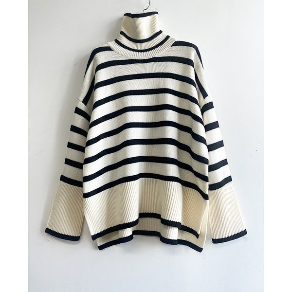 

women's sweaters totem brand wool cotton with stripe design women luxury lady dropped shoulder 230203, White;black